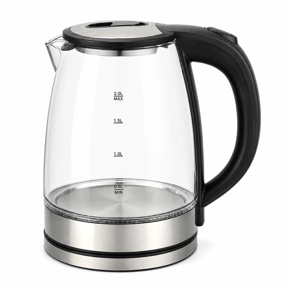 Electric Kettle Glass 2L, Fast Boiling Water Kettle with Stainless Steel Base, Electric Tea Kettle for Home Kitchen with Handle