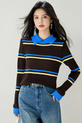 Pull color-block rayures col à revers femme