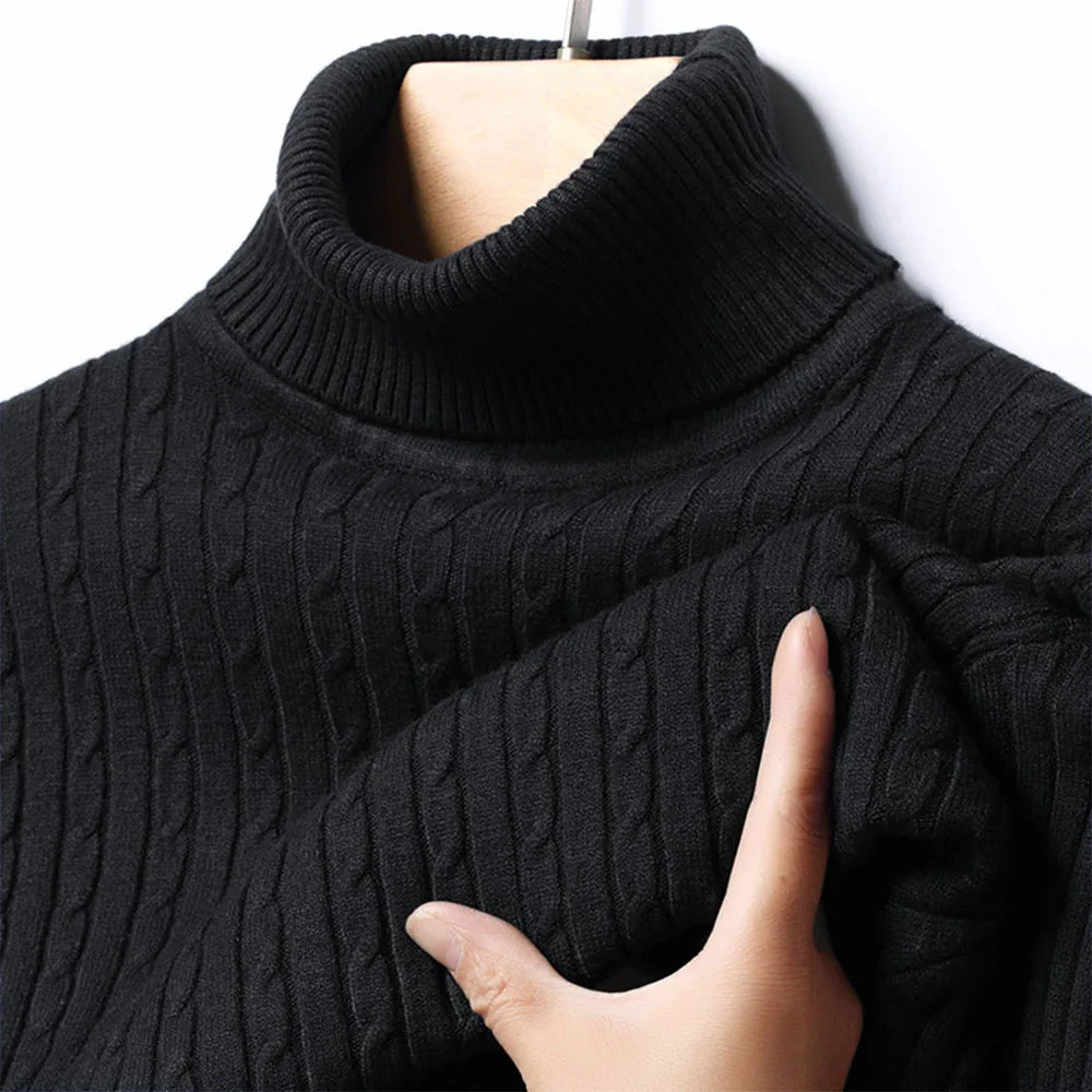Pull col roulé jacquard rayé homme