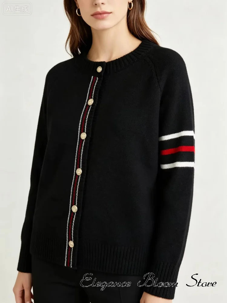 Women's Knit Cardigan Crew Neck Striped Button Loose Elegant Sweater Cardigan Top Ladies Fashion Commuter Chic Casual Outerwear