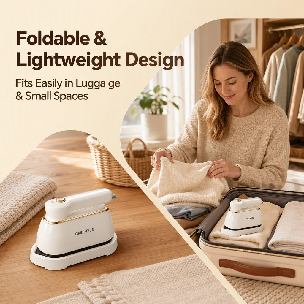 GREENYEE 1200W Portable Travel Steamer for Clothes, 10S Fast Heat-Up Handheld Garment Steamer Iron with 160ml Water Tank, Large Ceramic Heat Panel, 120V for Home & Travel