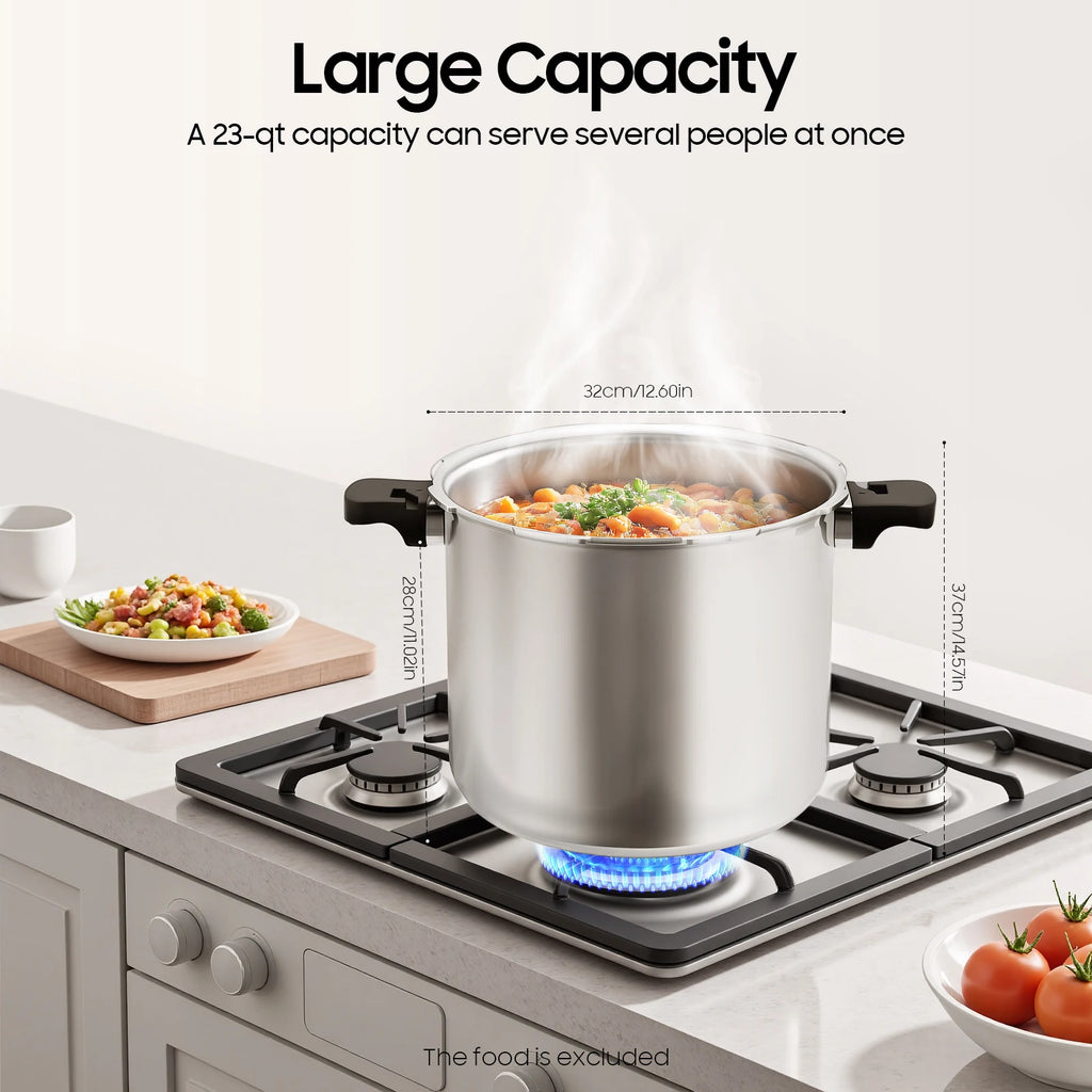 22L/23Qt Pressure Canner Large Capacity Pressure Cooker Cookware, 90kpa Aluminium Alloy Kitchen Pressure Pot with Gauge Release Valve,Thickened Explosion-proof Pressure Cooker fits for Steam,Boil,Stew Food