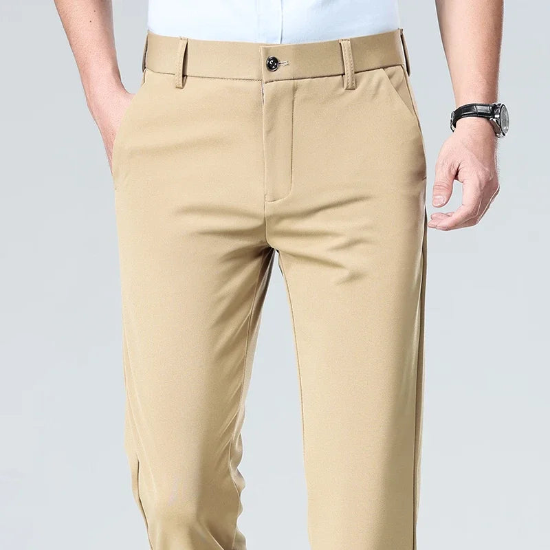 Mens Stretch Straight Leg Business Dress Pants Casual Wrinkle Resistant Drape Trousers for Meeting Occasions