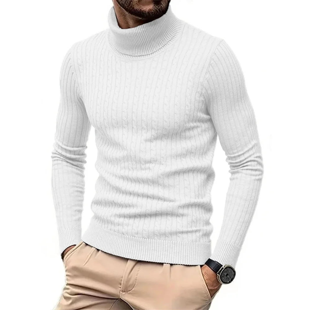 Pull col roulé jacquard rayé homme
