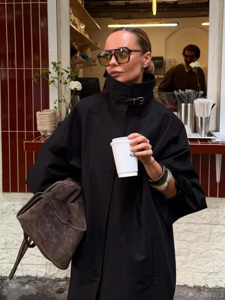 Trench-coat long col montant femme