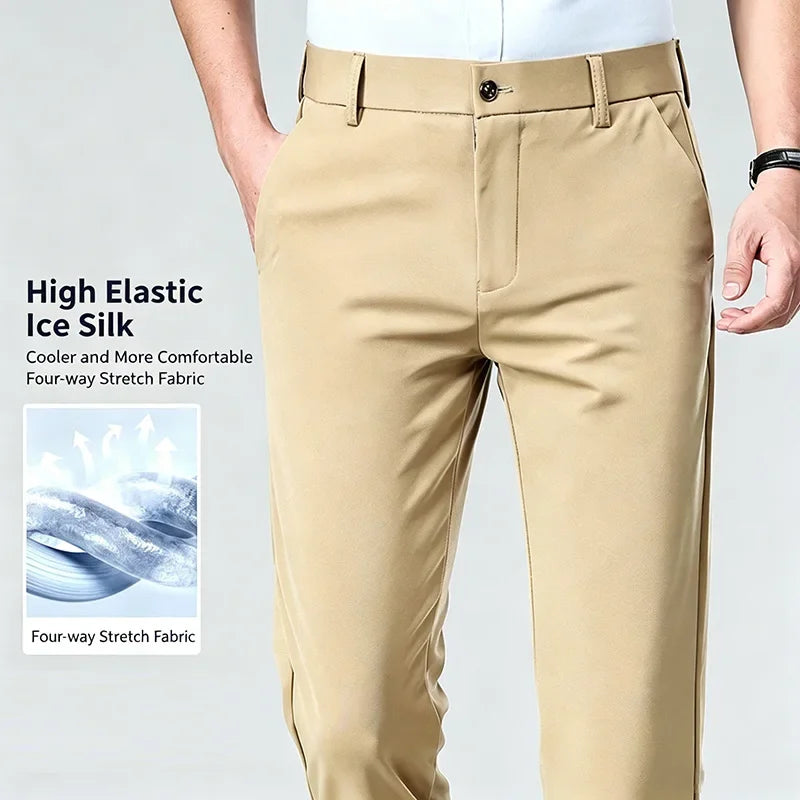Mens Stretch Straight Leg Business Dress Pants Casual Wrinkle Resistant Drape Trousers for Meeting Occasions