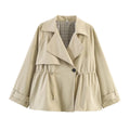 SLTNX  Autumn Fashion Women Khaki Drawstring Waist Short Trench Coat Casual Long Sleeve Single Button  Lady Commute Windbreaker