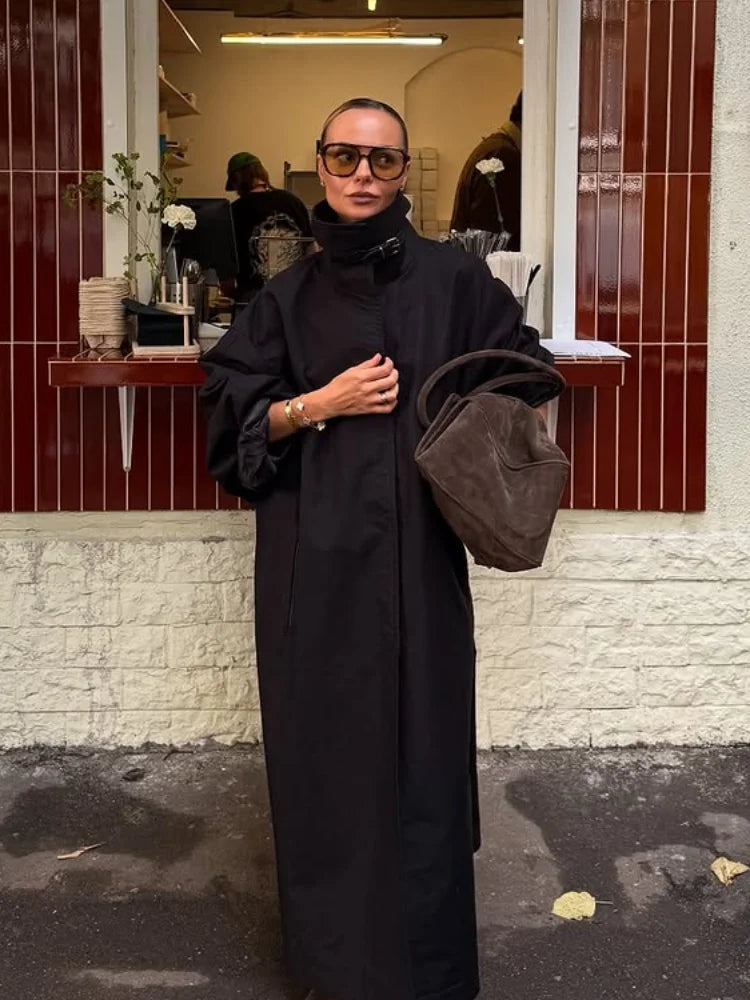 Trench-coat long col montant femme