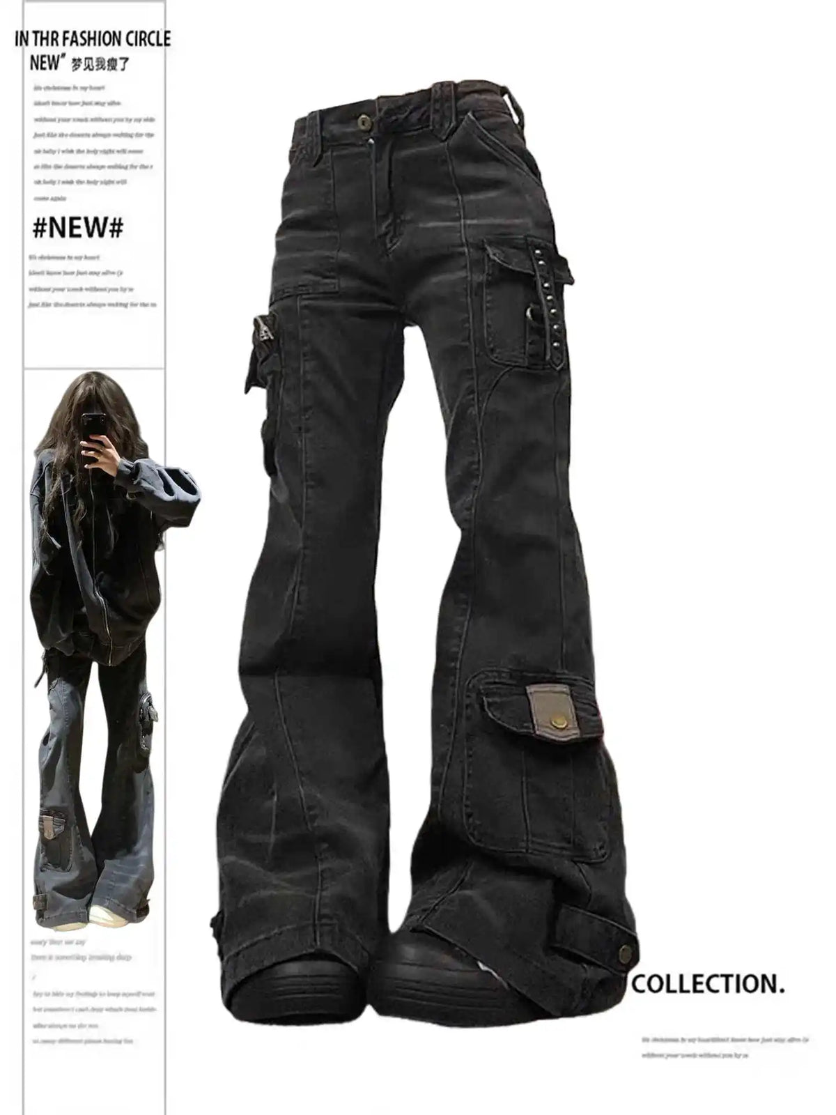 Jean flare taille basse Y2K style Harajuku femme