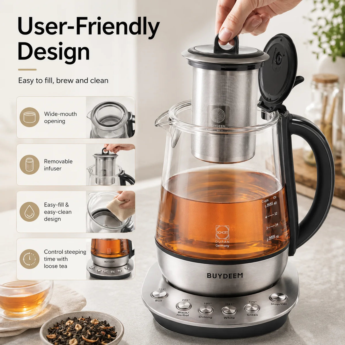 Bouilloire électrique avec infuseur BUYDEEM