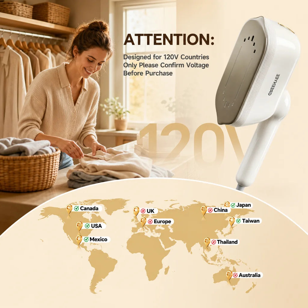 GREENYEE 1200W Portable Travel Steamer for Clothes, 10S Fast Heat-Up Handheld Garment Steamer Iron with 160ml Water Tank, Large Ceramic Heat Panel, 120V for Home & Travel
