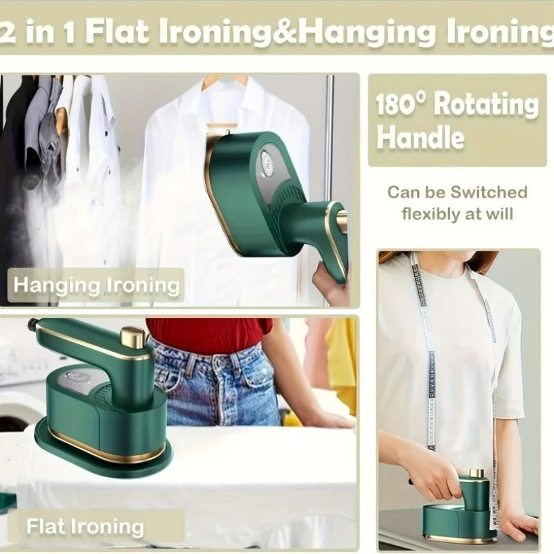 mini Clothes Steamer Iron Steamer 2 in 1 Rotatable 180 Degrees Handheld Steam Iron (Green)