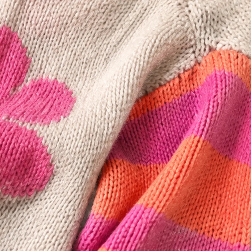 Women's Rainbow-Striped Knitted Cardigan Sweater, Featuring a Retro Floral Pattern with Oversized Front Opening and Long Sleeves, Is a Casual Outerwear Suitable for Sweet and Cool Style for Daily, Holiday and Casual Wear in A