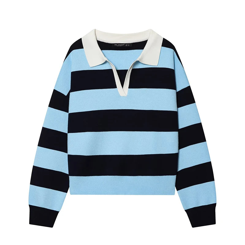 Pull rayé col polo femme