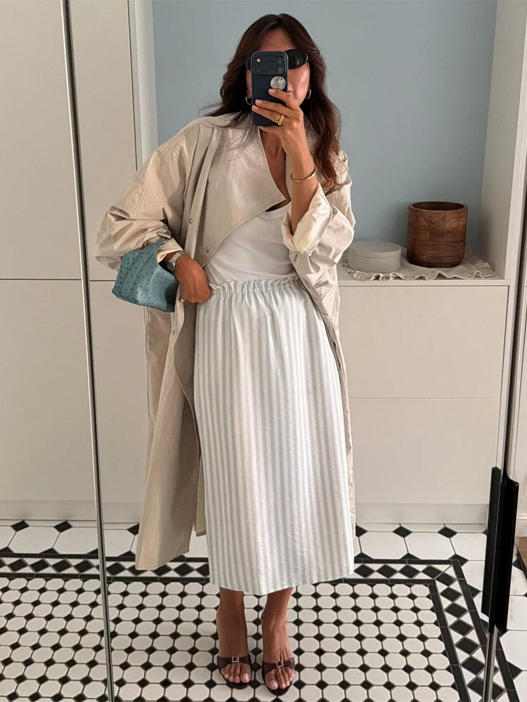 Solid Casual Long Trench Coat Women Lapel Collar Single Breasted Batwing Sleeve Windbreaker 2026 High Street Oversized Outerwear