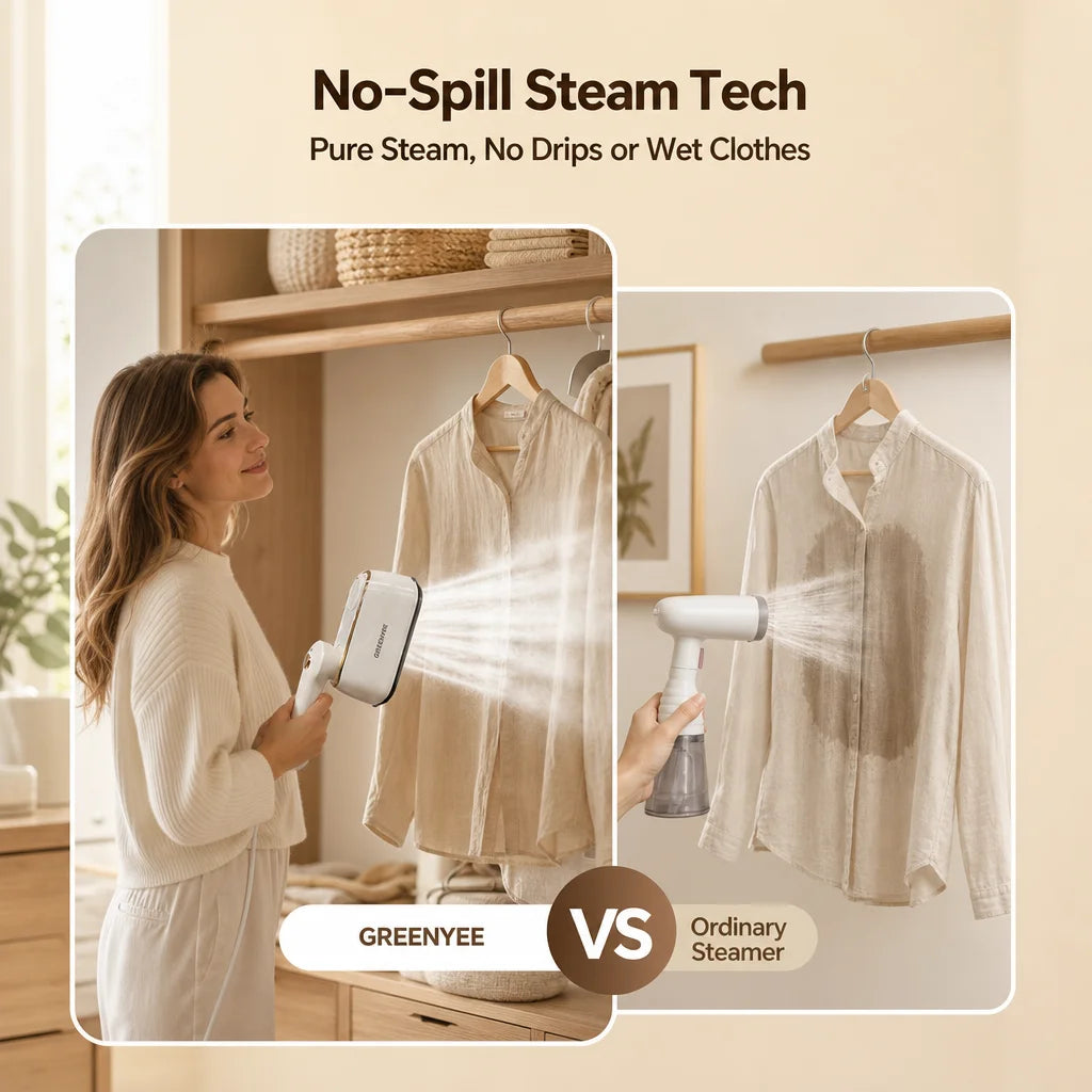 GREENYEE 1200W Portable Travel Steamer for Clothes, 10S Fast Heat-Up Handheld Garment Steamer Iron with 160ml Water Tank, Large Ceramic Heat Panel, 120V for Home & Travel
