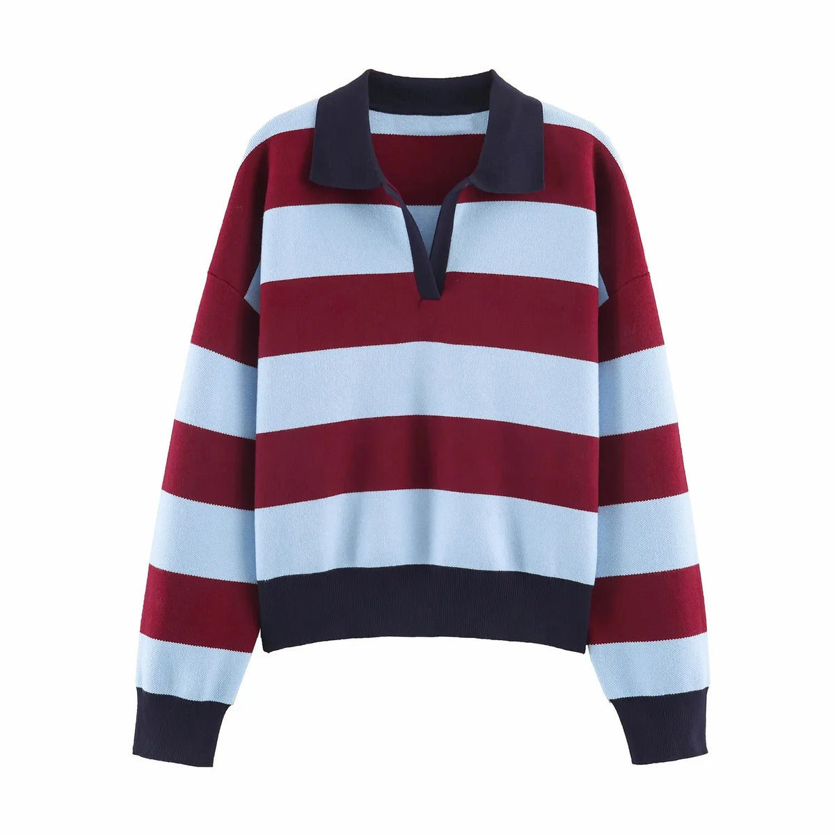 Pull polo rayé color-block manches longues femme