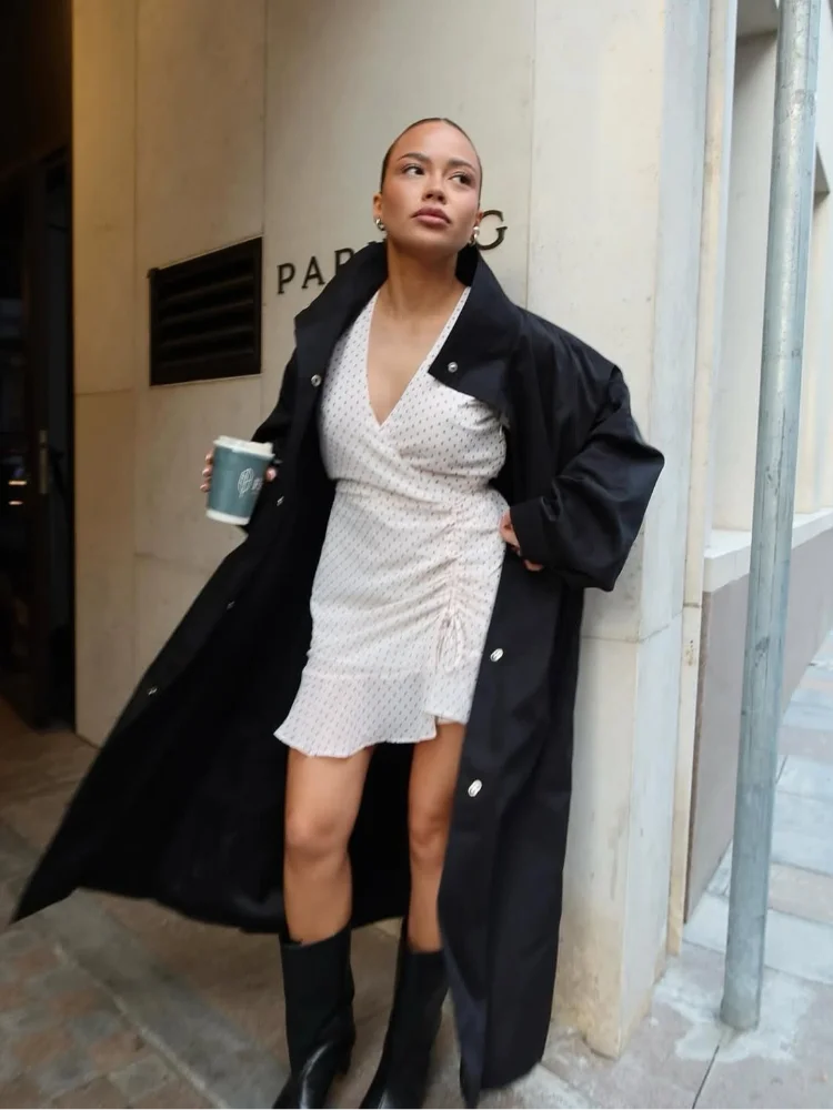 Trench-coat long col montant femme
