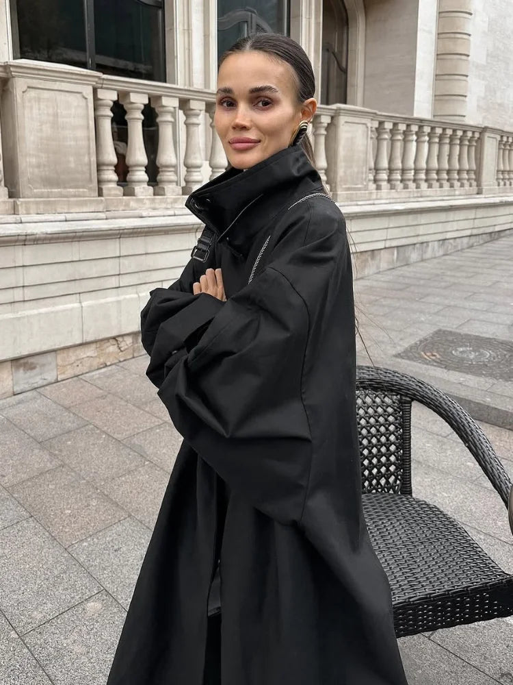 Trench-coat long col montant femme
