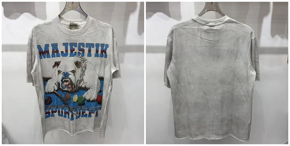 2026 Summer New MAJESTIK Men's T-shirt with Letter Hotfix Rhinestone Print Breathable Lightweight Casual Hip-Hop Style 100% Cotton Men/women T-shirt