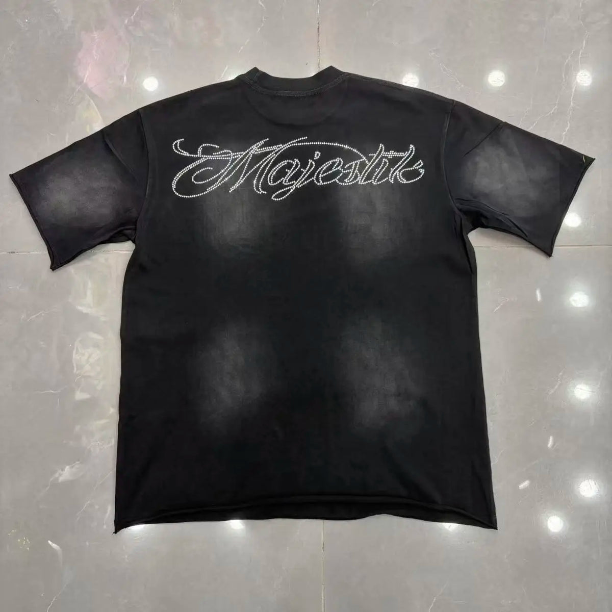 2026 Summer New MAJESTIK Men's T-shirt with Letter Hotfix Rhinestone Print Breathable Lightweight Casual Hip-Hop Style 100% Cotton Men/women T-shirt