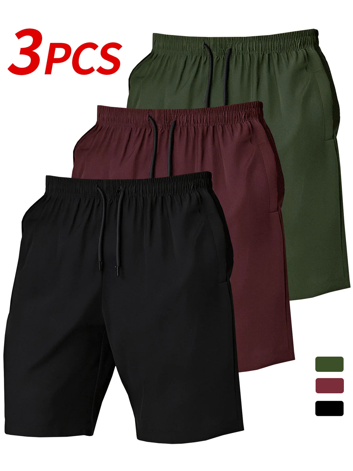 Men's 3-piece quick-dry shorts set, lightweight and comfortable fabric, suitable for outdoor sports, shopping, travel