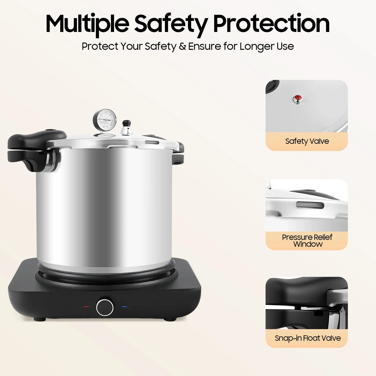 22L/23Qt Pressure Canner Large Capacity Pressure Cooker Cookware, 90kpa Aluminium Alloy Kitchen Pressure Pot with Gauge Release Valve,Thickened Explosion-proof Pressure Cooker fits for Steam,Boil,Stew Food