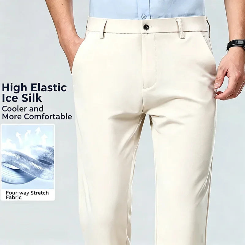 Mens Stretch Straight Leg Business Dress Pants Casual Wrinkle Resistant Drape Trousers for Meeting Occasions