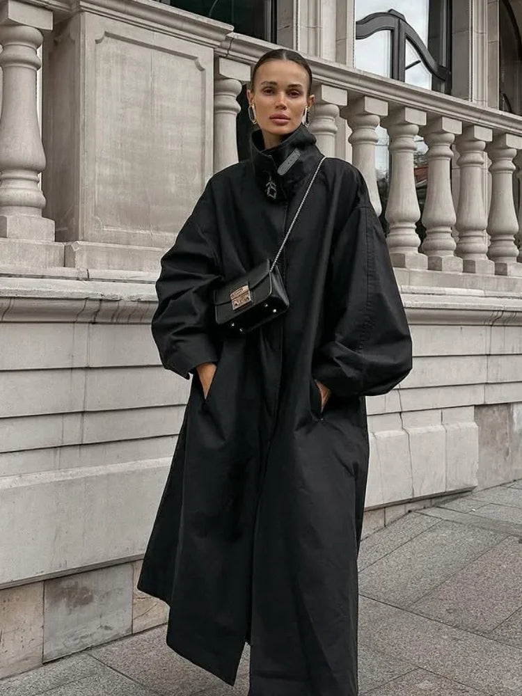 Trench-coat long col montant femme