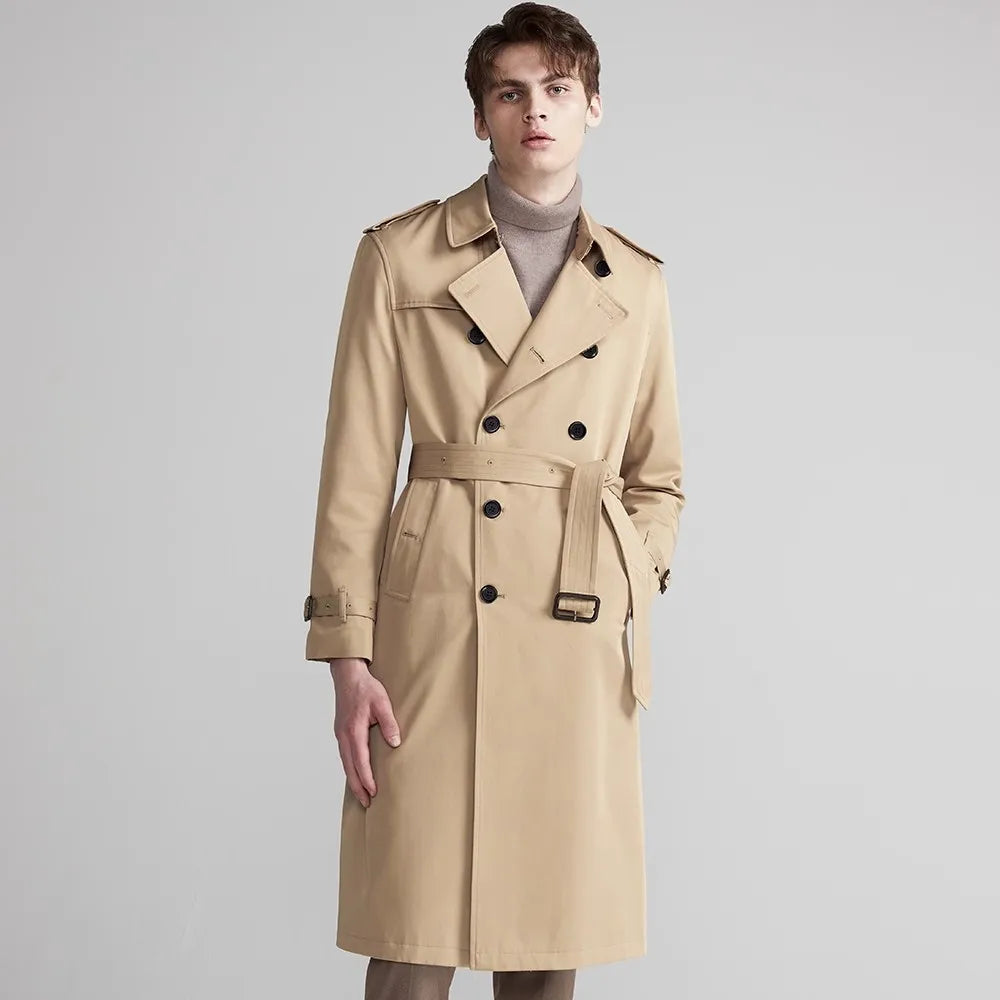 Mauroicardi Spring Autumn Long Chic Khaki Trench Coat Men Belt Double Breasted Elegant Luxury British Style Black Overcoat 2025