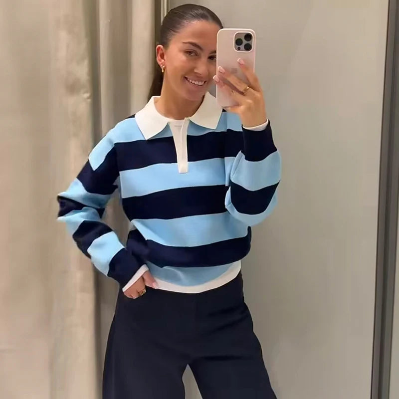 Pull rayé col polo femme