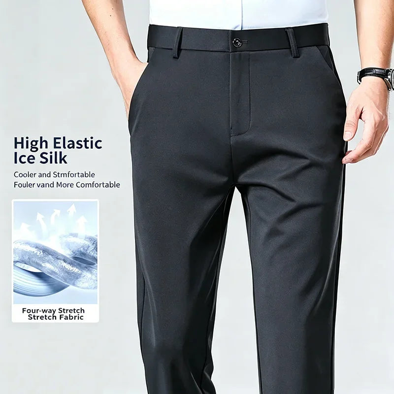 Mens Stretch Straight Leg Business Dress Pants Casual Wrinkle Resistant Drape Trousers for Meeting Occasions