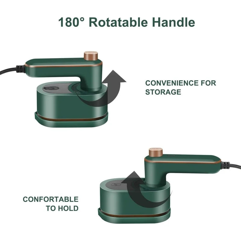 mini Clothes Steamer Iron Steamer 2 in 1 Rotatable 180 Degrees Handheld Steam Iron (Green)