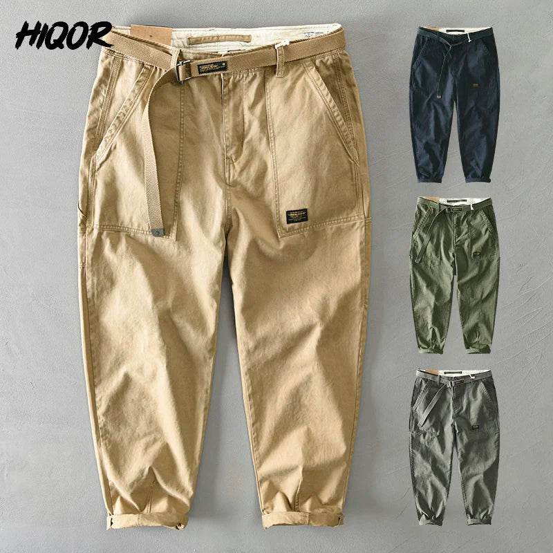 2026 Spring Autumn Cotton Men Cargo Pants Male Casual Loose Pant Man Big Pocket Trouser Fashion Khaki Harajuku Streetwear Male
