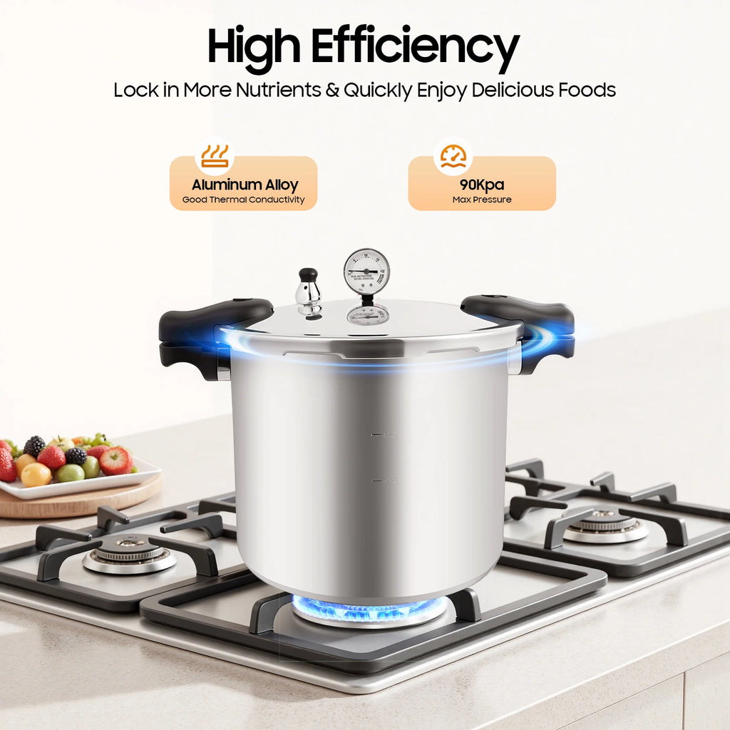 22L/23Qt Pressure Canner Large Capacity Pressure Cooker Cookware, 90kpa Aluminium Alloy Kitchen Pressure Pot with Gauge Release Valve,Thickened Explosion-proof Pressure Cooker fits for Steam,Boil,Stew Food