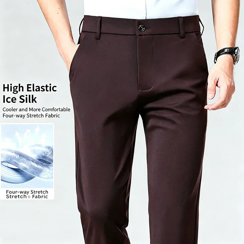 Mens Stretch Straight Leg Business Dress Pants Casual Wrinkle Resistant Drape Trousers for Meeting Occasions