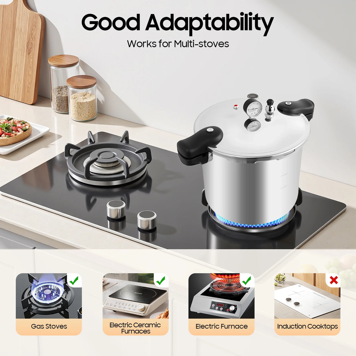 22L/23Qt Pressure Canner Large Capacity Pressure Cooker Cookware, 90kpa Aluminium Alloy Kitchen Pressure Pot with Gauge Release Valve,Thickened Explosion-proof Pressure Cooker fits for Steam,Boil,Stew Food